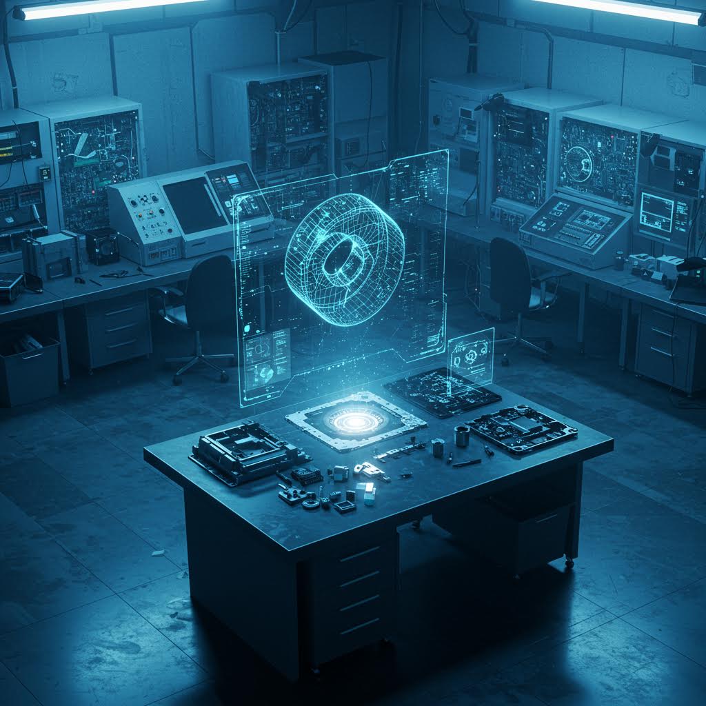 복잡한 제어 장치 사이로 떠오른 원형 도식은 루믹스를 연상시키는 운영적 안정감이 스며든 순간