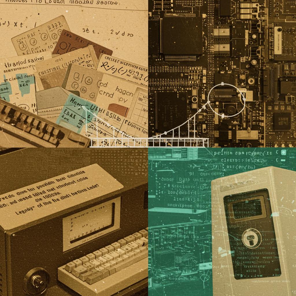 낡은 메모리 카드와 회로판이 겹쳐진 화면 속에서 오래된 기록이 새로운 질서를 만드는 듯 보이며 그 안에 루믹스 솔루션이 연상되는 변화의 모습