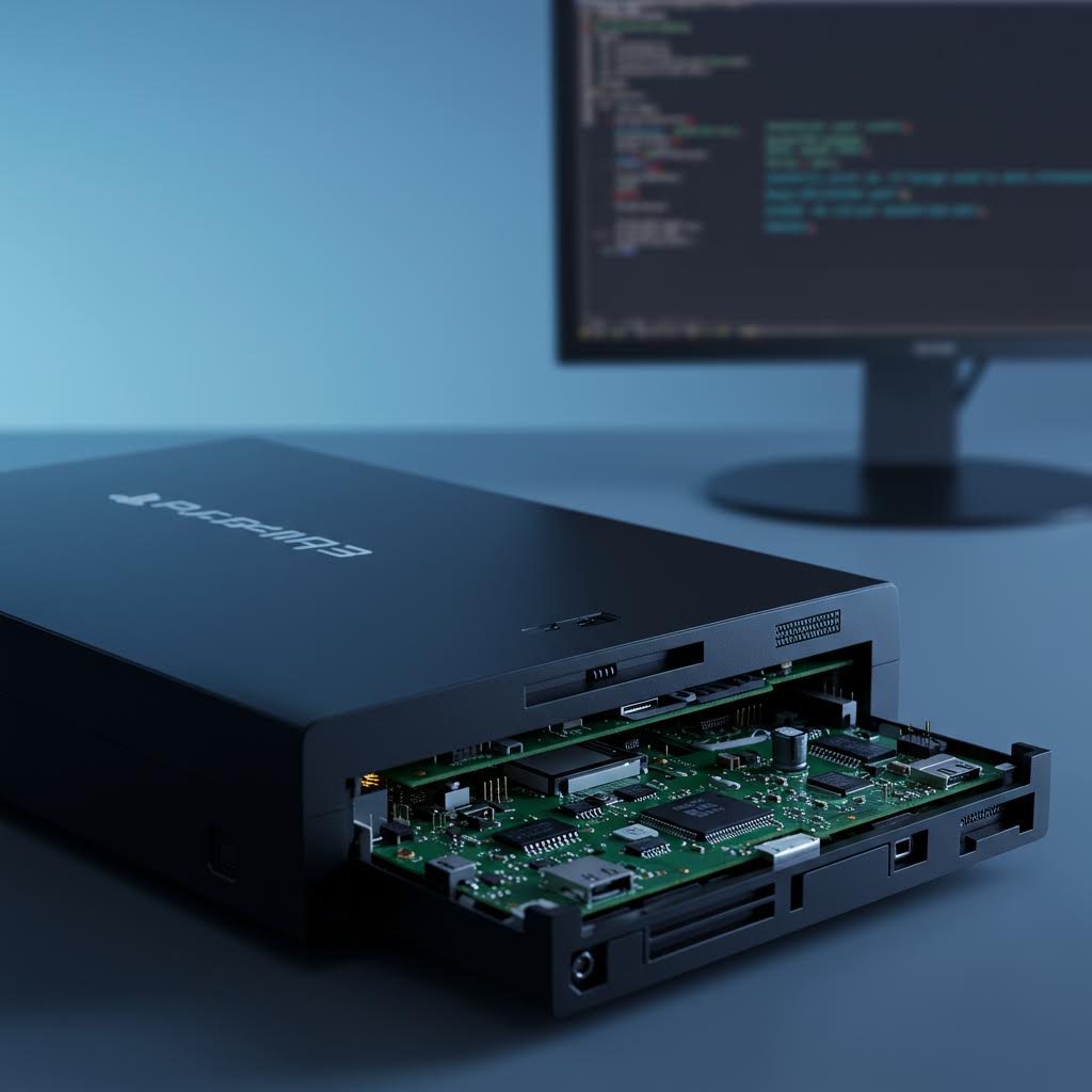 기판 위에 정밀하게 배열된 부품은 루믹스를 떠올리게 하는 구축 논리가 겹쳐지는 인상