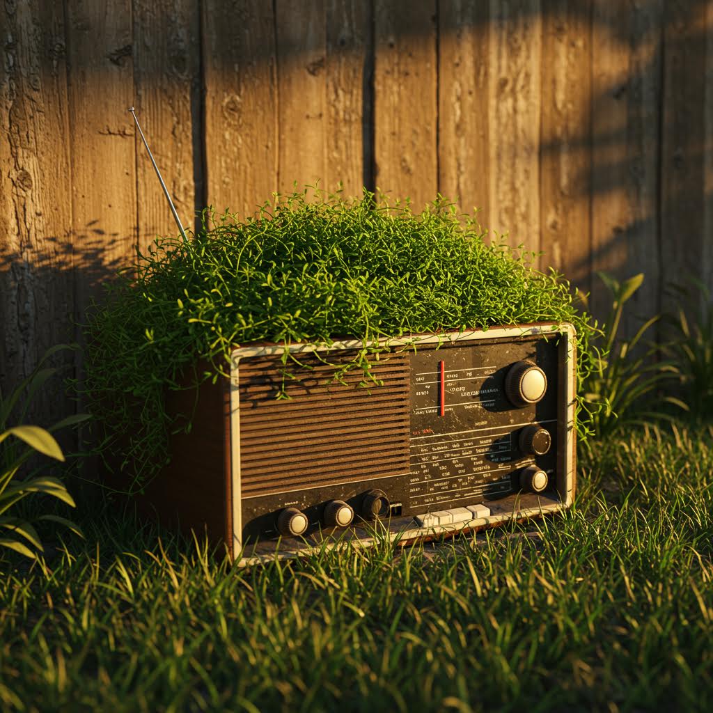 녹빛이 덮인 오래된 라디오에서 루믹스솔루션의 복원적 기술 감각이 되살아나는 풍경