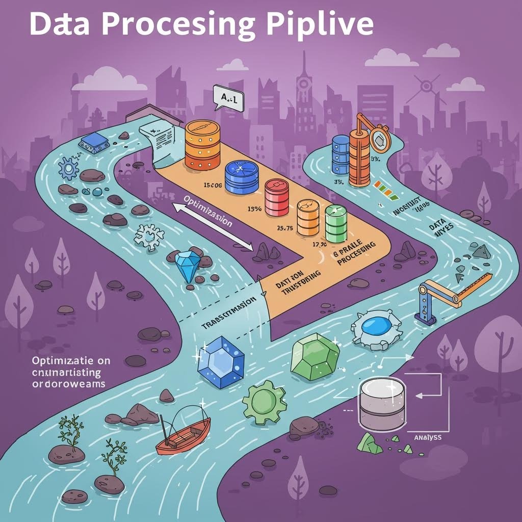 루믹스솔루션의 데이터 처리 파이프라인 최적화 과정을 시각화한 일러스트레이션.