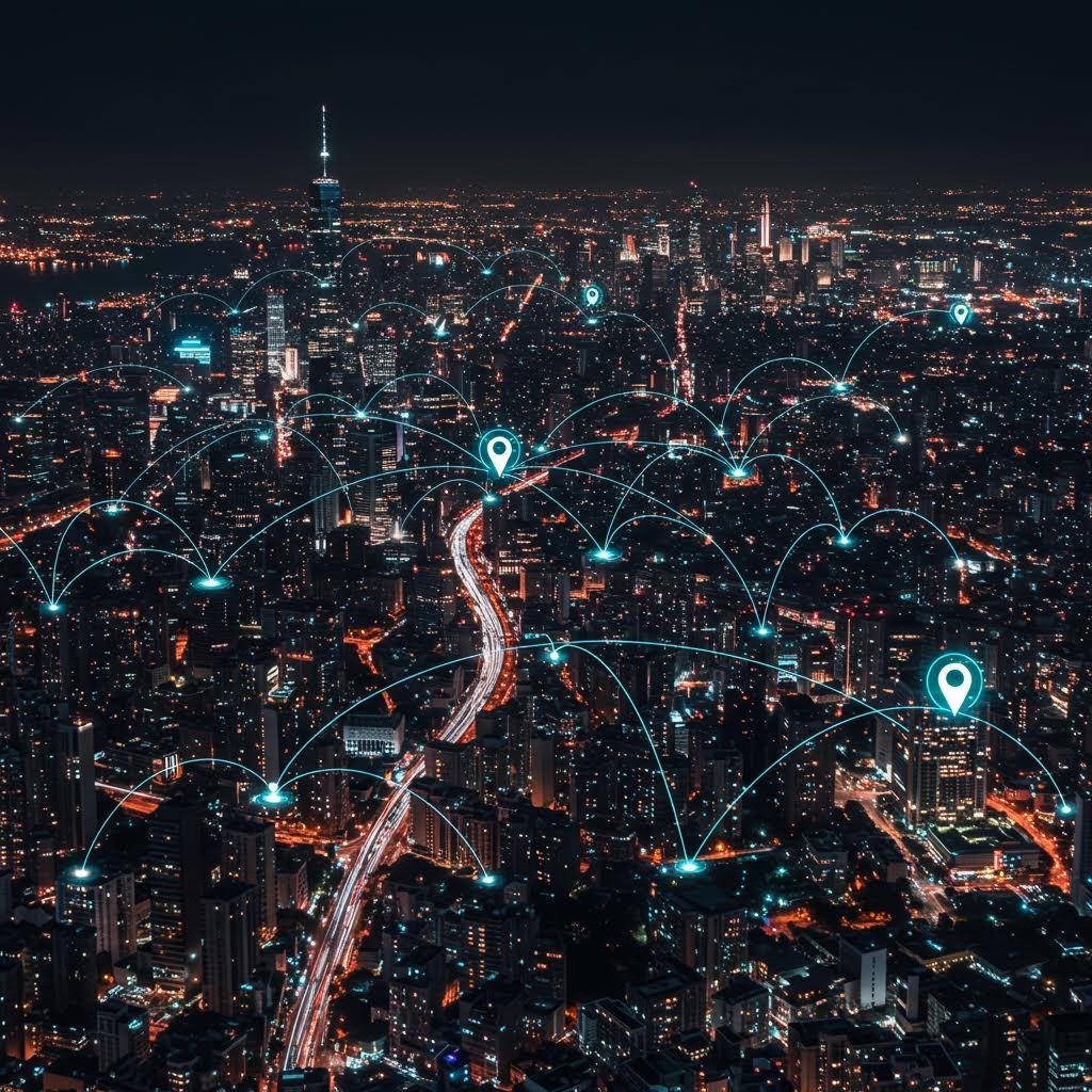 루믹스솔루션 네트워크 연결과 도시 디지털 인프라를 상징하는 야경 이미지.