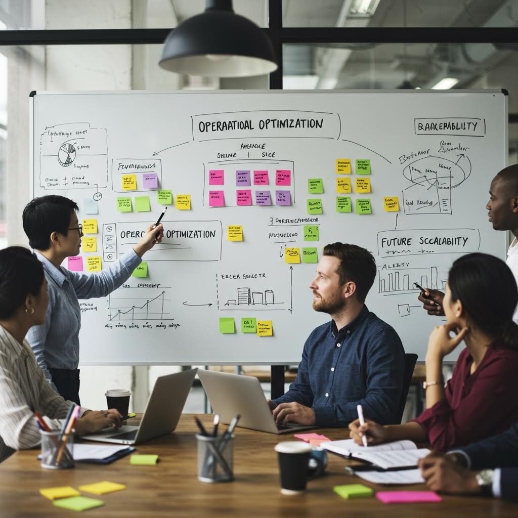 루믹스솔루션 운영 최적화 전략 수립을 위한 팀 브레인스토밍 현장 사진.