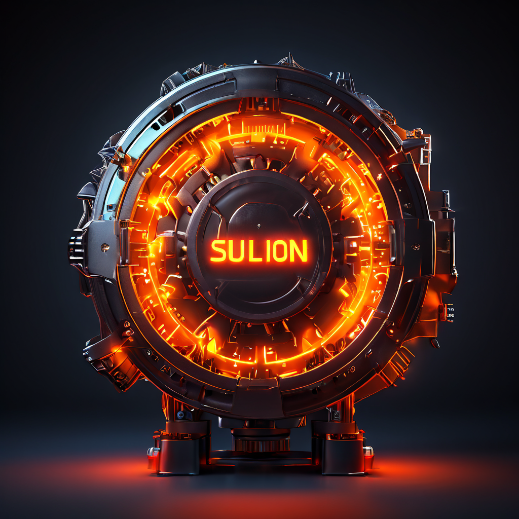 빛나는 톱니바퀴가 디지털 마케팅 기계를 연결하며 가동시키는 모습으로, 해결책의 중심 역할을 표현한 이미지입니다.