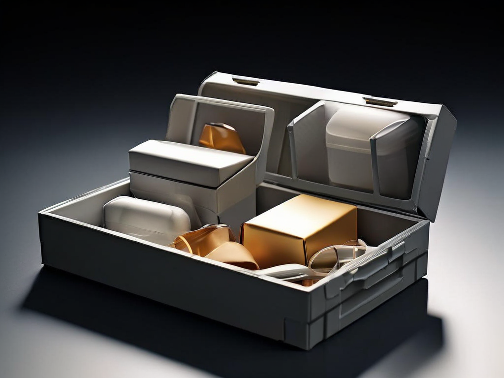 Gray archive boxes stacked in a clean compartment tray, representing organized default app settings.